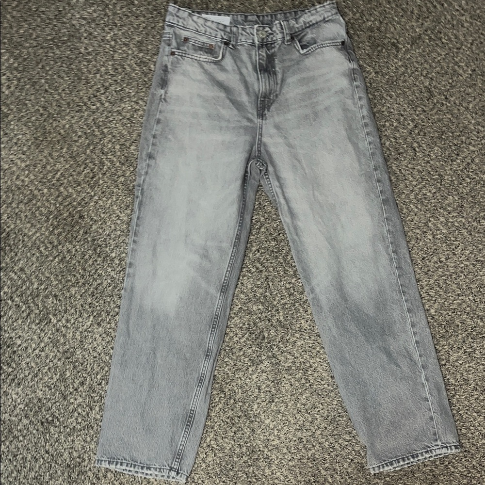 Zara Gray Washed Straight-Leg Jeans